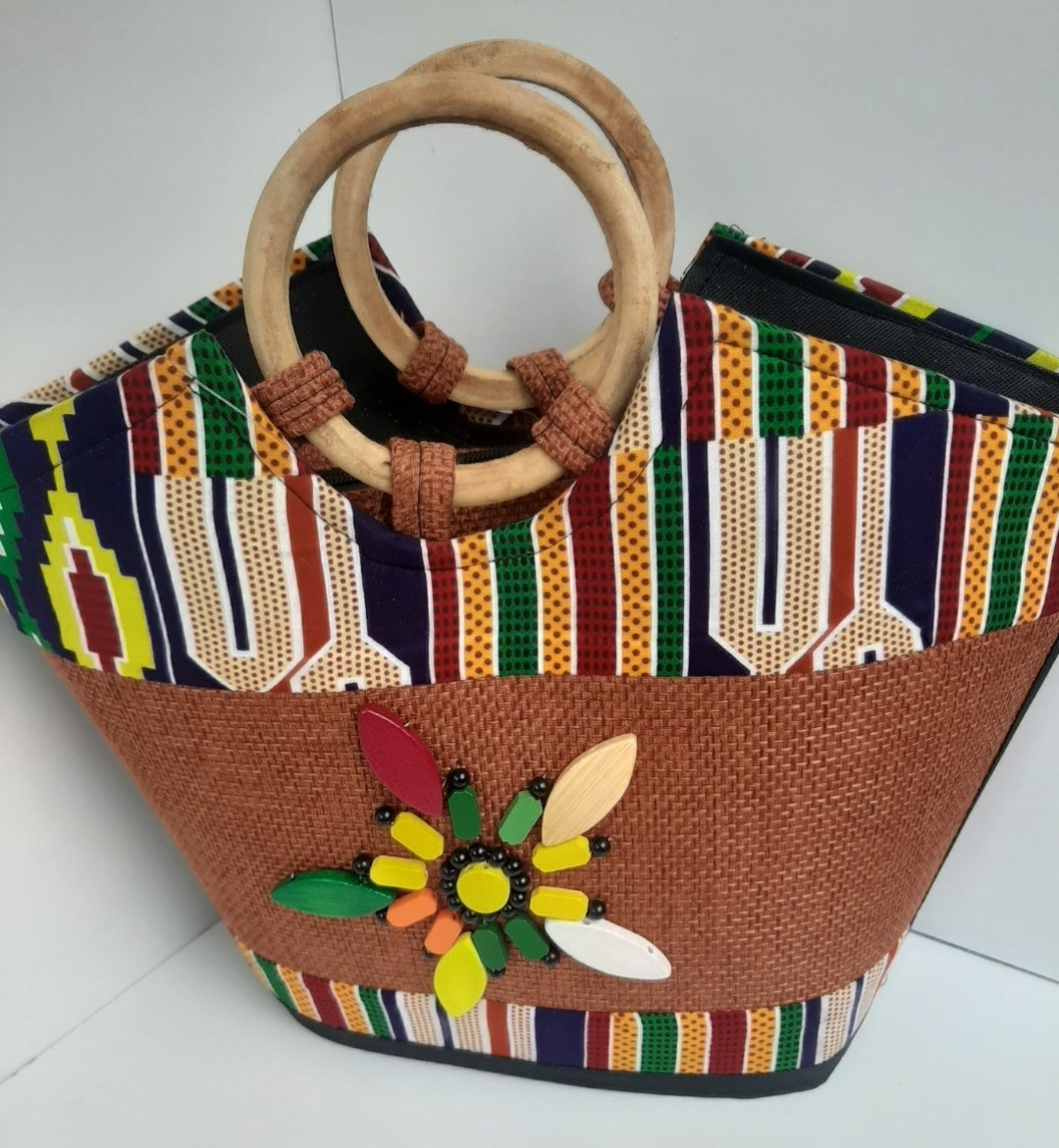 Brown African Beaded Bag