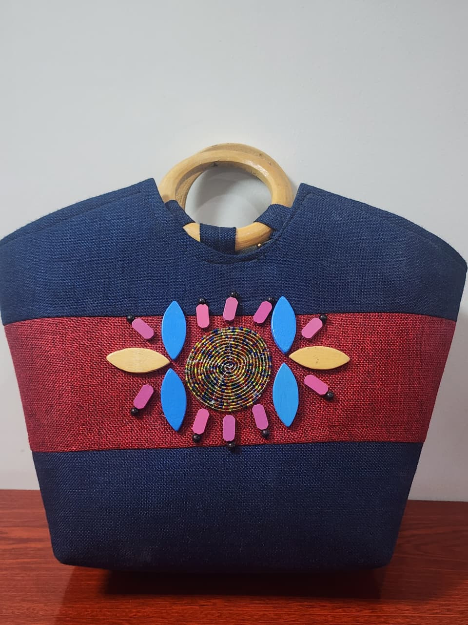 Navy African Beaded Bag