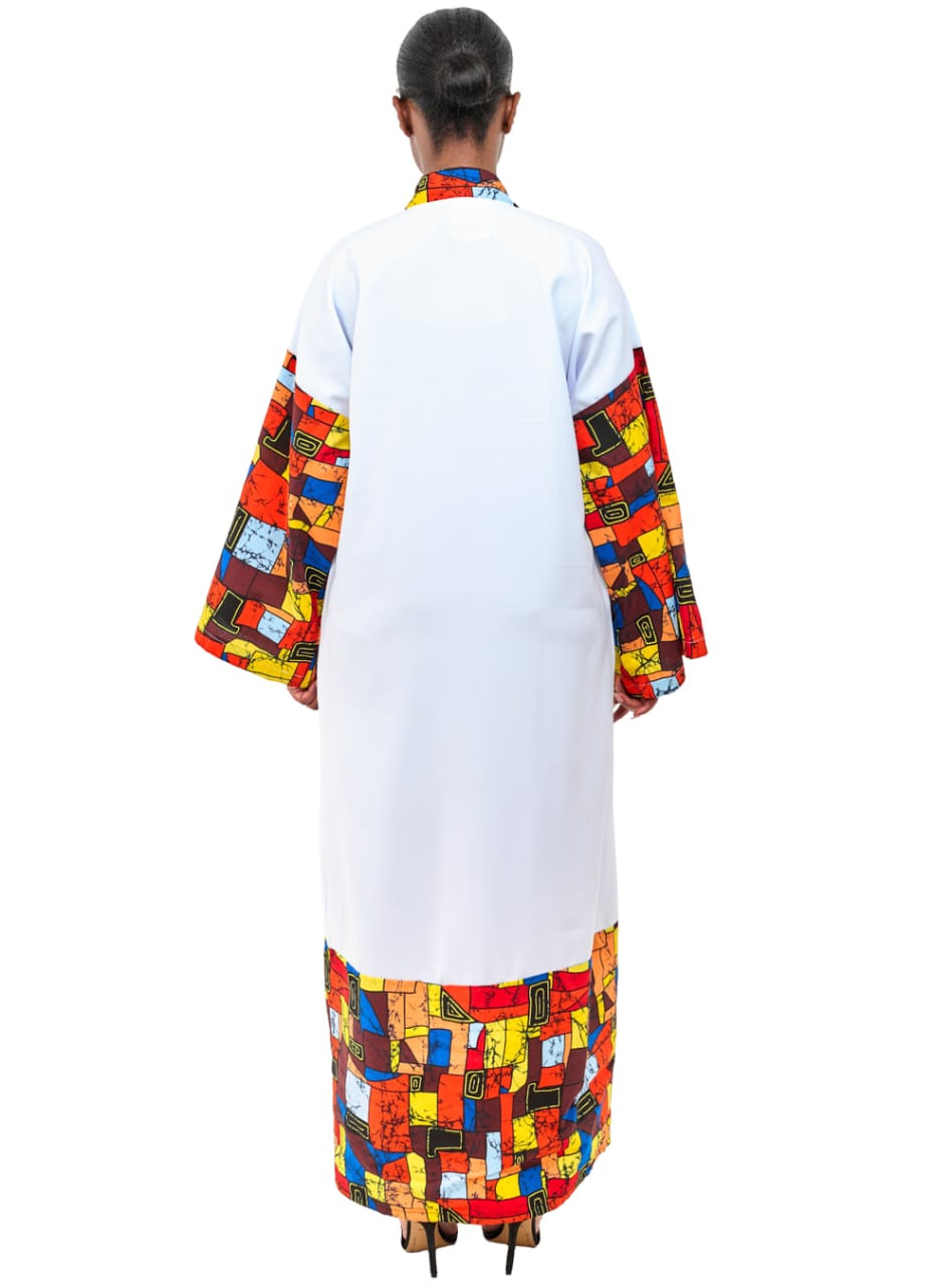 White Long Multi-coloured Kimono