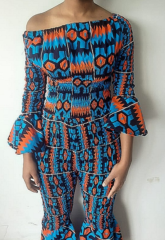 Blue Ankara Spandex Peplum Jumpsuit