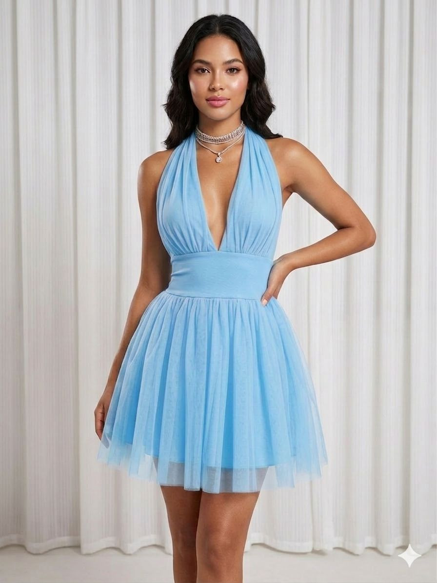 Blue Open Back Dress