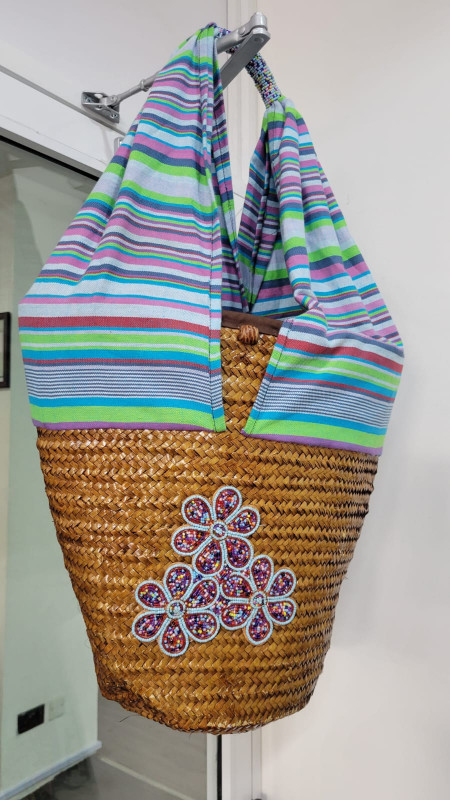 Kiondo Bag with Blue and Green Kikoi Detail