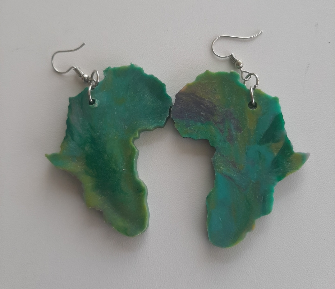 Green African Plastic Earrings