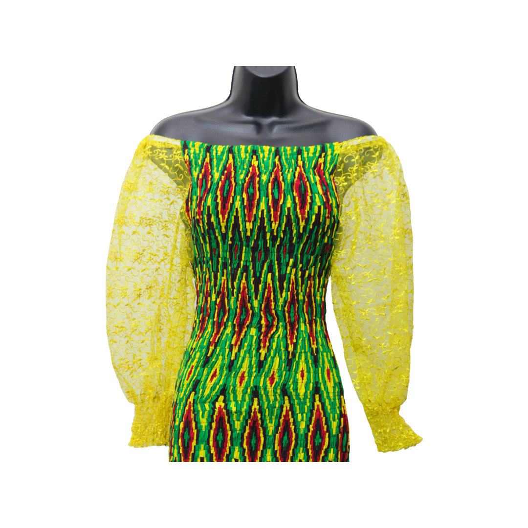 Green Dress With Organza Sleeves