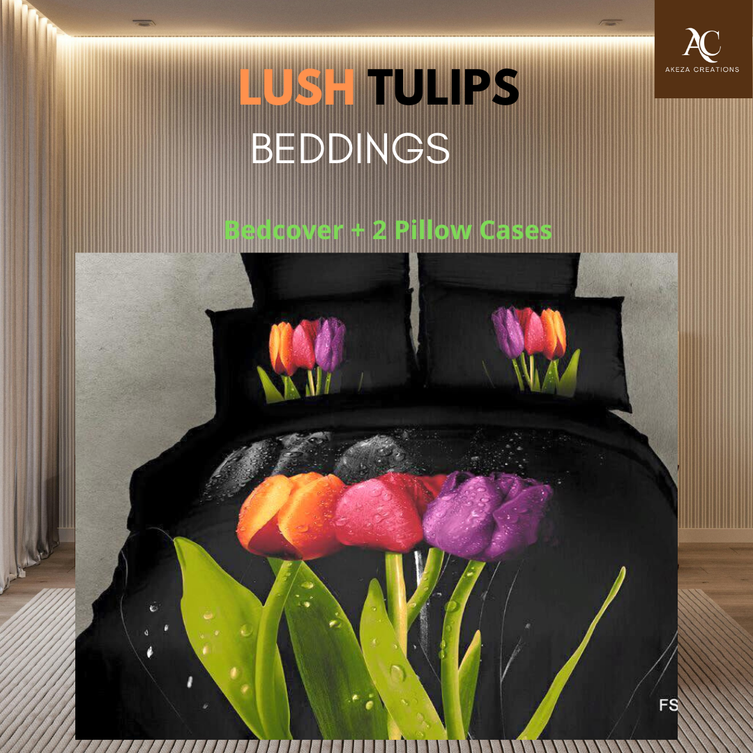 Lush Tulips Beddings Set BedCover plus 2 Pillow Cases