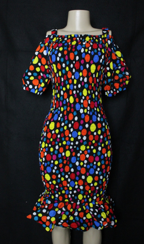 Polka Dot Kitenge Print Spandex Dress