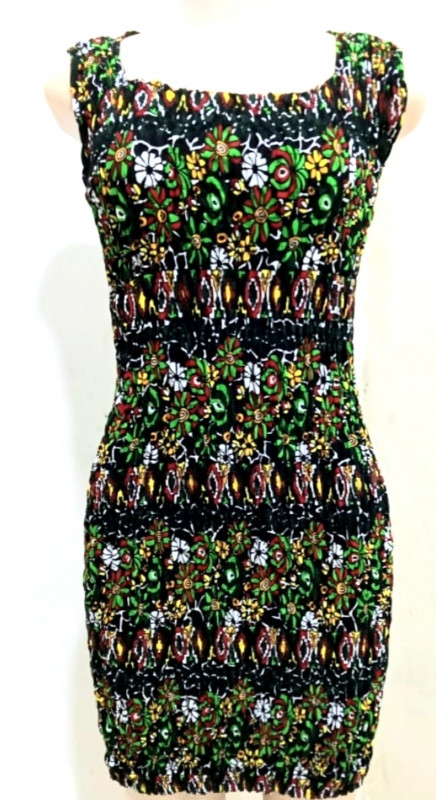 Green Floral Sleeveless Spandex shirt Dress